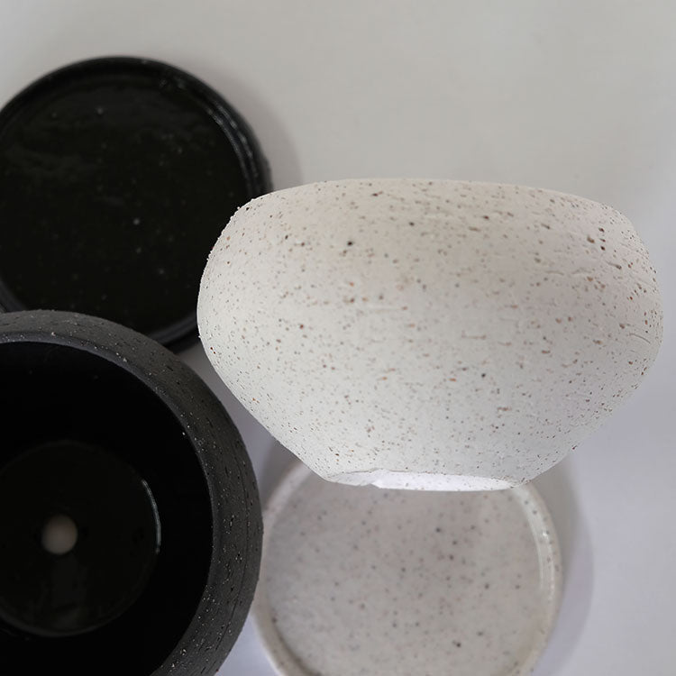 おしゃれ 陶器鉢 イオニアスクワットM 受皿付 ポット セラミック 釉薬 径11.5cm 高6.5cm 底穴あり