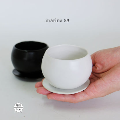 植木鉢 おしゃれ マリナ受皿付 ss-M 陶器  和風  セラミック 釉薬 径8cm 高6cm 底穴あり コノフィツム ミニサボテン
