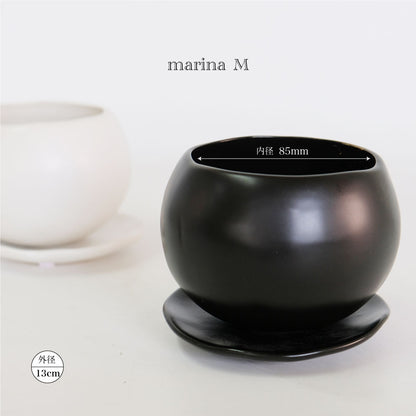 植木鉢 おしゃれ マリナ受皿付 ss-M 陶器  和風  セラミック 釉薬 径8cm 高6cm 底穴あり コノフィツム ミニサボテン