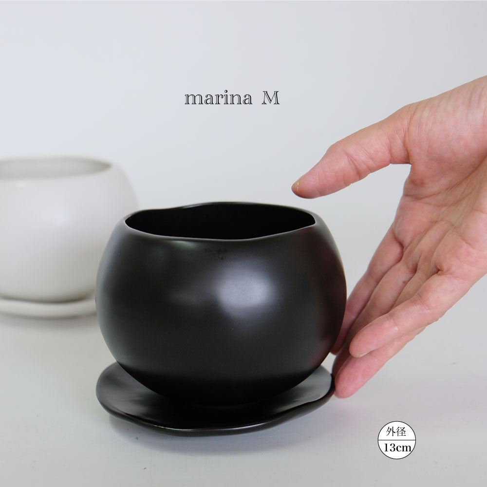 植木鉢 おしゃれ マリナ受皿付 ss-M 陶器  和風  セラミック 釉薬 径8cm 高6cm 底穴あり コノフィツム ミニサボテン
