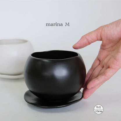 植木鉢 おしゃれ マリナ受皿付 ss-M 陶器  和風  セラミック 釉薬 径8cm 高6cm 底穴あり コノフィツム ミニサボテン