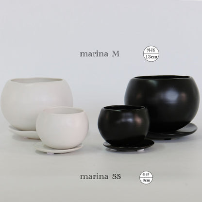 植木鉢 おしゃれ マリナ受皿付 ss-M 陶器  和風  セラミック 釉薬 径8cm 高6cm 底穴あり コノフィツム ミニサボテン