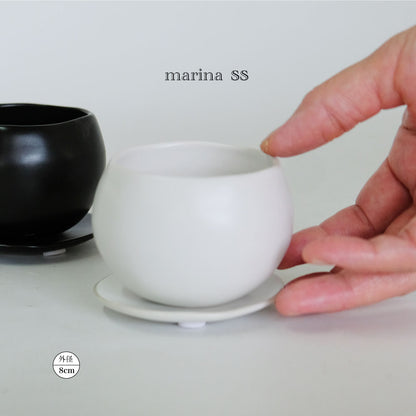 植木鉢 おしゃれ マリナ受皿付 ss-M 陶器  和風  セラミック 釉薬 径8cm 高6cm 底穴あり コノフィツム ミニサボテン