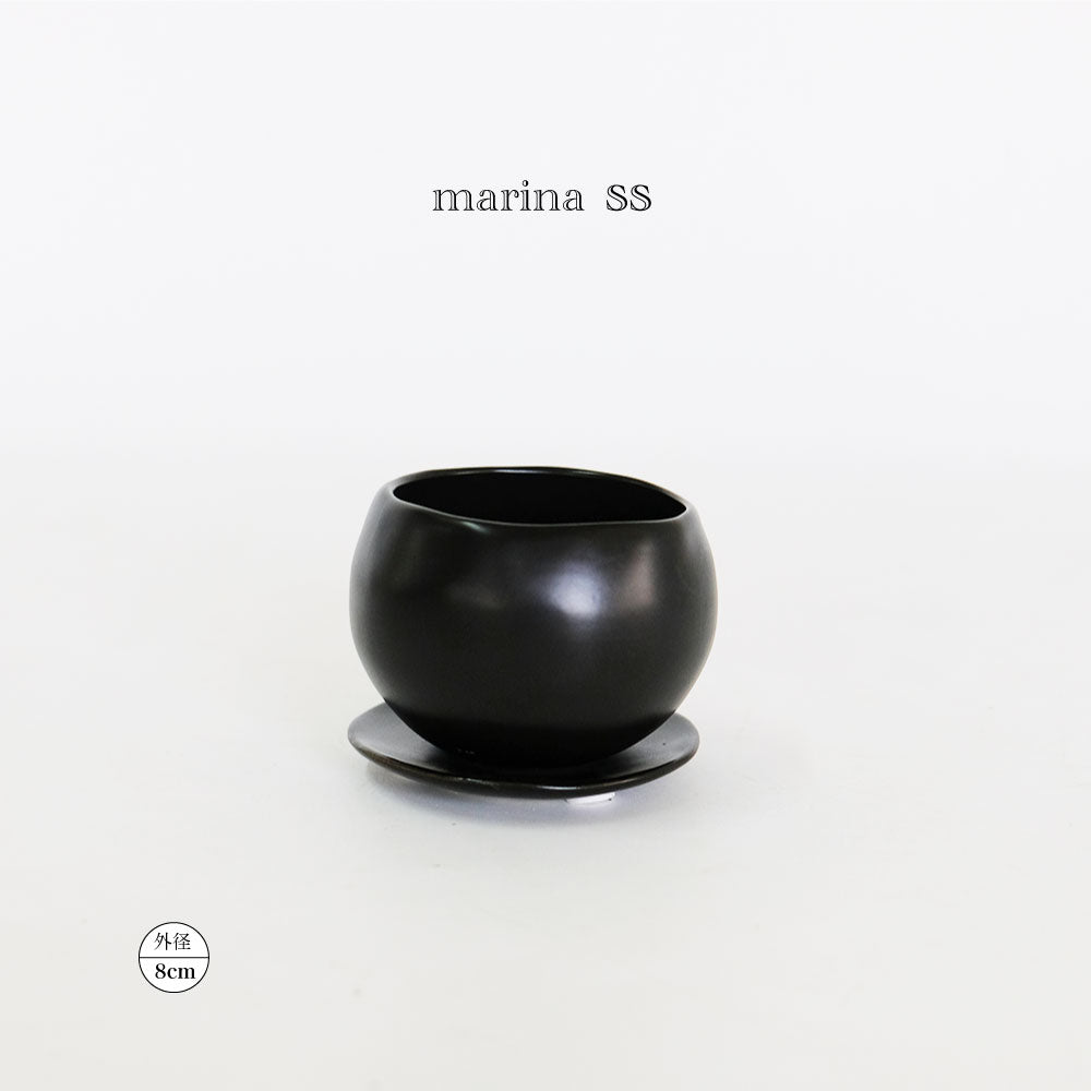 植木鉢 おしゃれ マリナ受皿付 ss-M 陶器  和風  セラミック 釉薬 径8cm 高6cm 底穴あり コノフィツム ミニサボテン