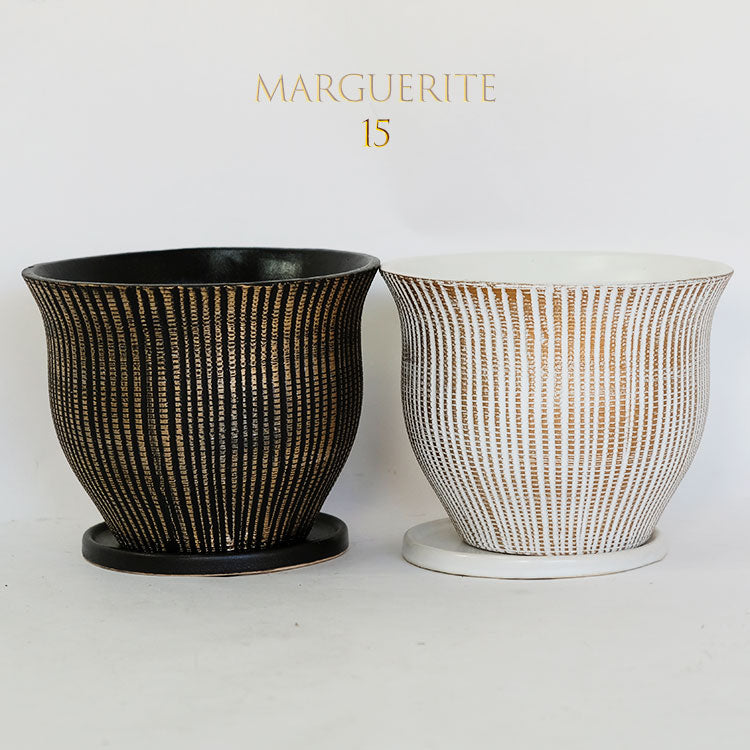 植木鉢 マルグリット15 受皿付 ポット セラミック 釉薬 径16cm 高12cm 底穴あり