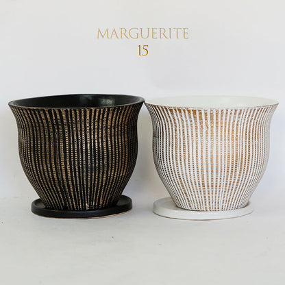 植木鉢 マルグリット15 受皿付 ポット セラミック 釉薬 径16cm 高12cm 底穴あり