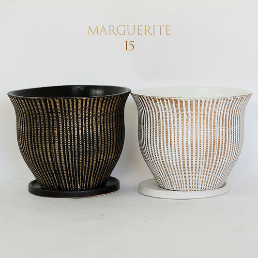 植木鉢 マルグリット15 受皿付 ポット セラミック 釉薬 径16cm 高12cm 底穴あり