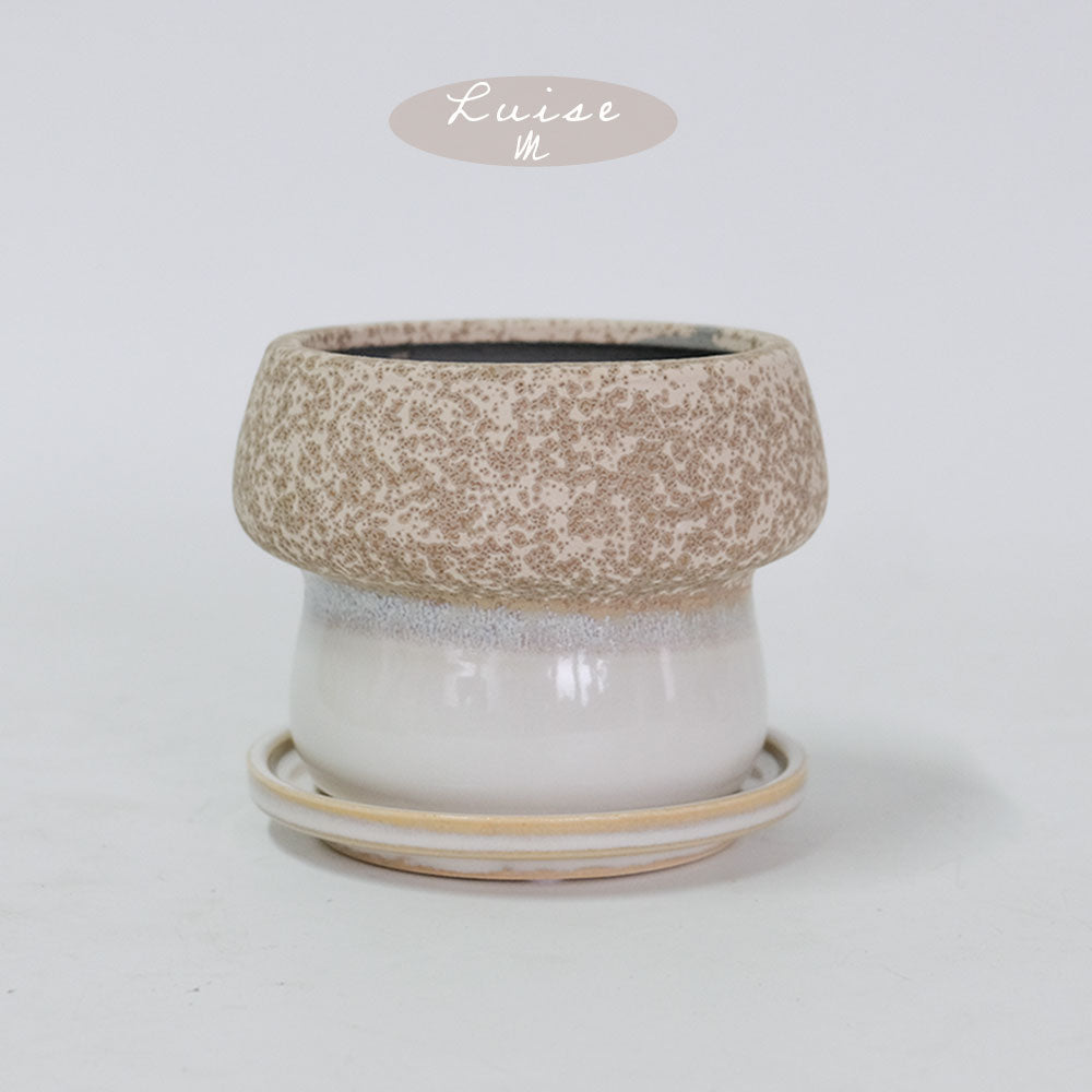 植木鉢 陶器鉢 おしゃれ ルイーゼ 受皿付 ベージュ セラミック鉢 底穴あり M/Φ12×H9.5cm S/Φ9×H7cm