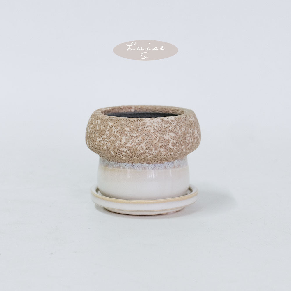 植木鉢 陶器鉢 おしゃれ ルイーゼ 受皿付 ベージュ セラミック鉢 底穴あり M/Φ12×H9.5cm S/Φ9×H7cm