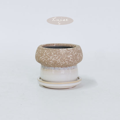 植木鉢 陶器鉢 おしゃれ ルイーゼ 受皿付 ベージュ セラミック鉢 底穴あり M/Φ12×H9.5cm S/Φ9×H7cm