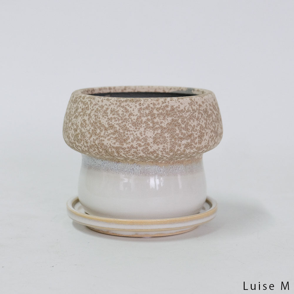 植木鉢 陶器鉢 おしゃれ ルイーゼ 受皿付 ベージュ セラミック鉢 底穴あり M/Φ12×H9.5cm S/Φ9×H7cm