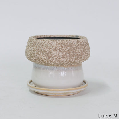 植木鉢 陶器鉢 おしゃれ ルイーゼ 受皿付 ベージュ セラミック鉢 底穴あり M/Φ12×H9.5cm S/Φ9×H7cm