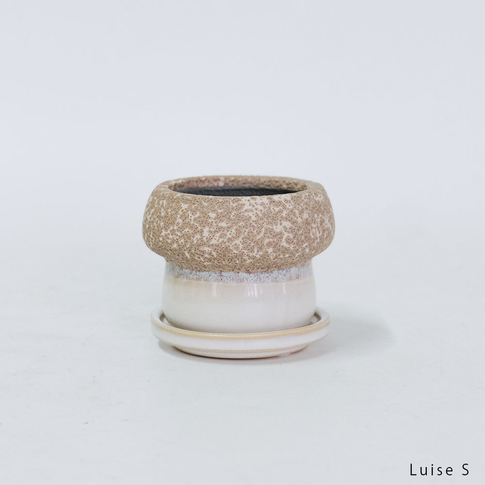 植木鉢 陶器鉢 おしゃれ ルイーゼ 受皿付 ベージュ セラミック鉢 底穴あり M/Φ12×H9.5cm S/Φ9×H7cm
