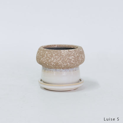 植木鉢 陶器鉢 おしゃれ ルイーゼ 受皿付 ベージュ セラミック鉢 底穴あり M/Φ12×H9.5cm S/Φ9×H7cm