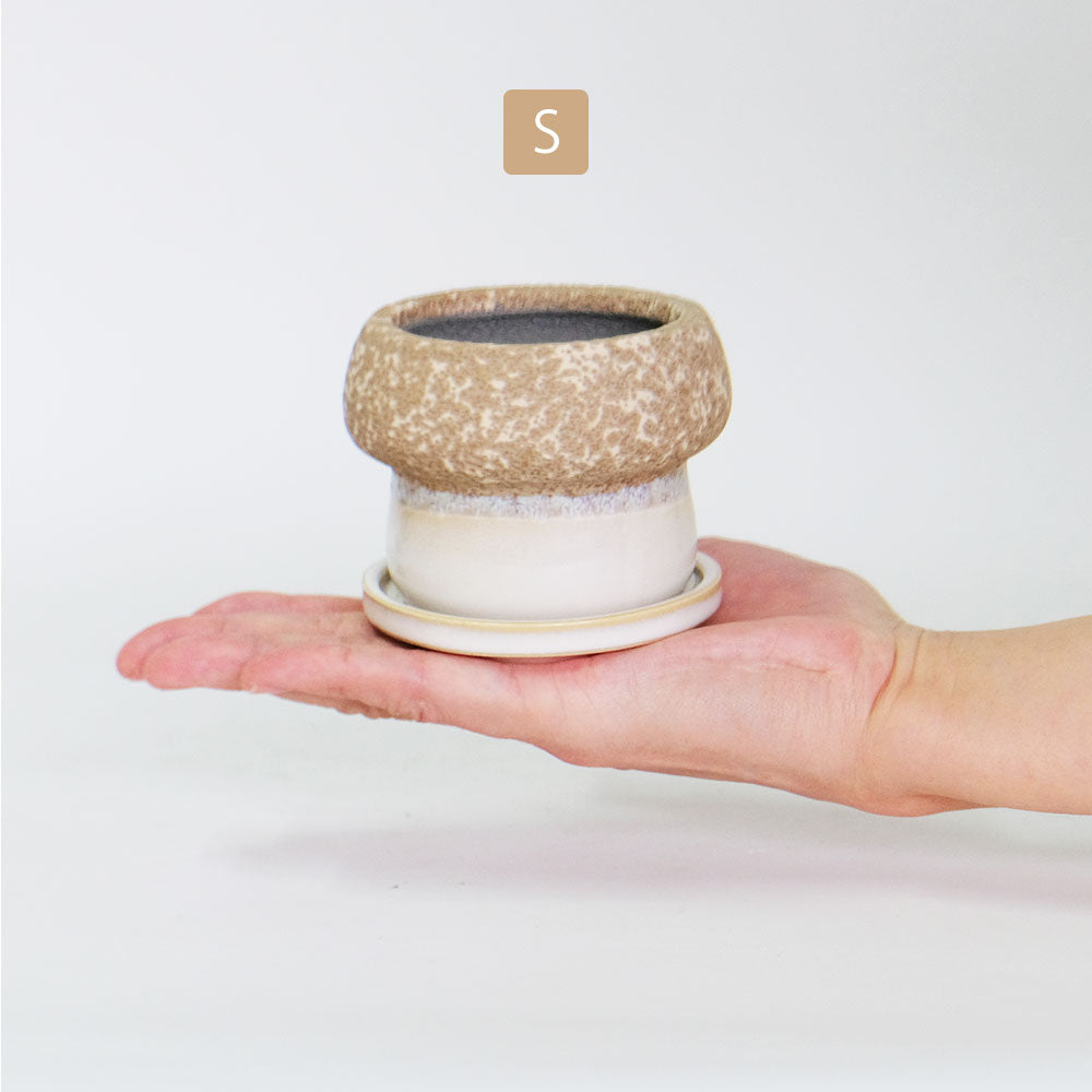 植木鉢 陶器鉢 おしゃれ ルイーゼ 受皿付 ベージュ セラミック鉢 底穴あり M/Φ12×H9.5cm S/Φ9×H7cm