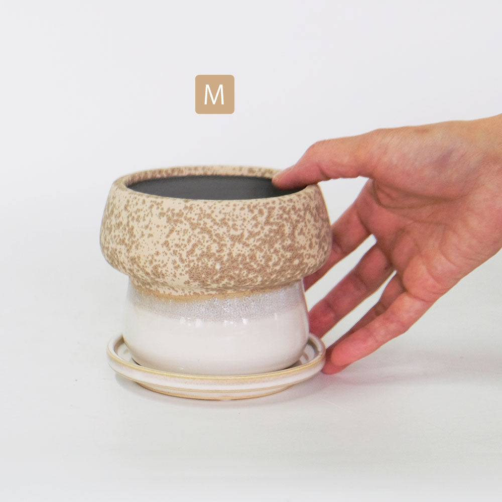 植木鉢 陶器鉢 おしゃれ ルイーゼ 受皿付 ベージュ セラミック鉢 底穴あり M/Φ12×H9.5cm S/Φ9×H7cm