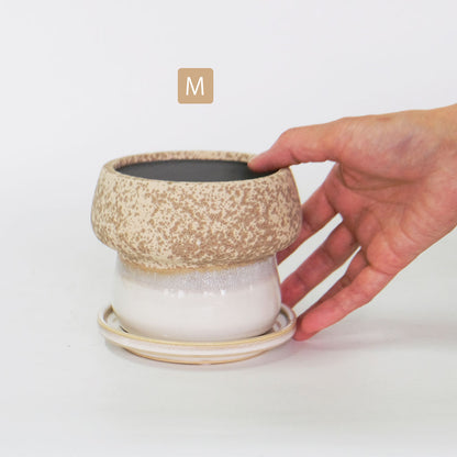 植木鉢 陶器鉢 おしゃれ ルイーゼ 受皿付 ベージュ セラミック鉢 底穴あり M/Φ12×H9.5cm S/Φ9×H7cm