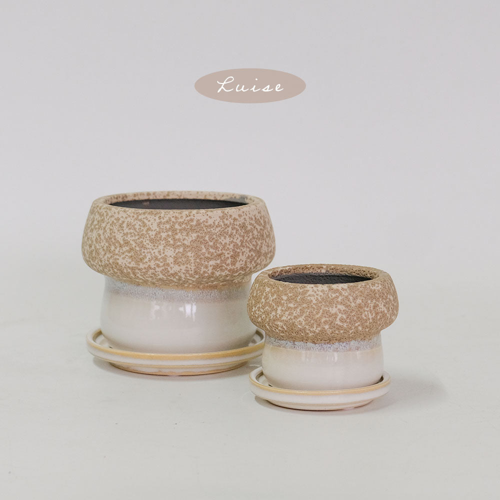 植木鉢 陶器鉢 おしゃれ ルイーゼ 受皿付 ベージュ セラミック鉢 底穴あり M/Φ12×H9.5cm S/Φ9×H7cm