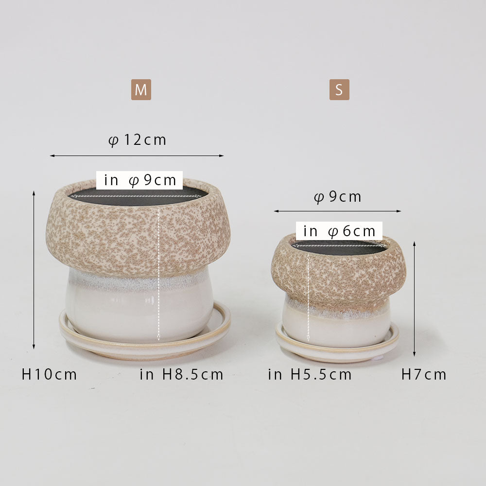 植木鉢 陶器鉢 おしゃれ ルイーゼ 受皿付 ベージュ セラミック鉢 底穴あり M/Φ12×H9.5cm S/Φ9×H7cm