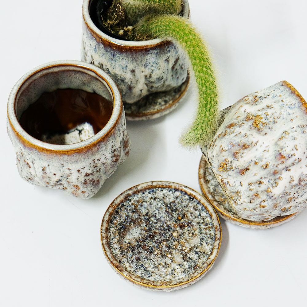 植木鉢  陶器鉢 おしゃれ ナバホS 8cm 径高 7cm 受皿付 セラミック鉢