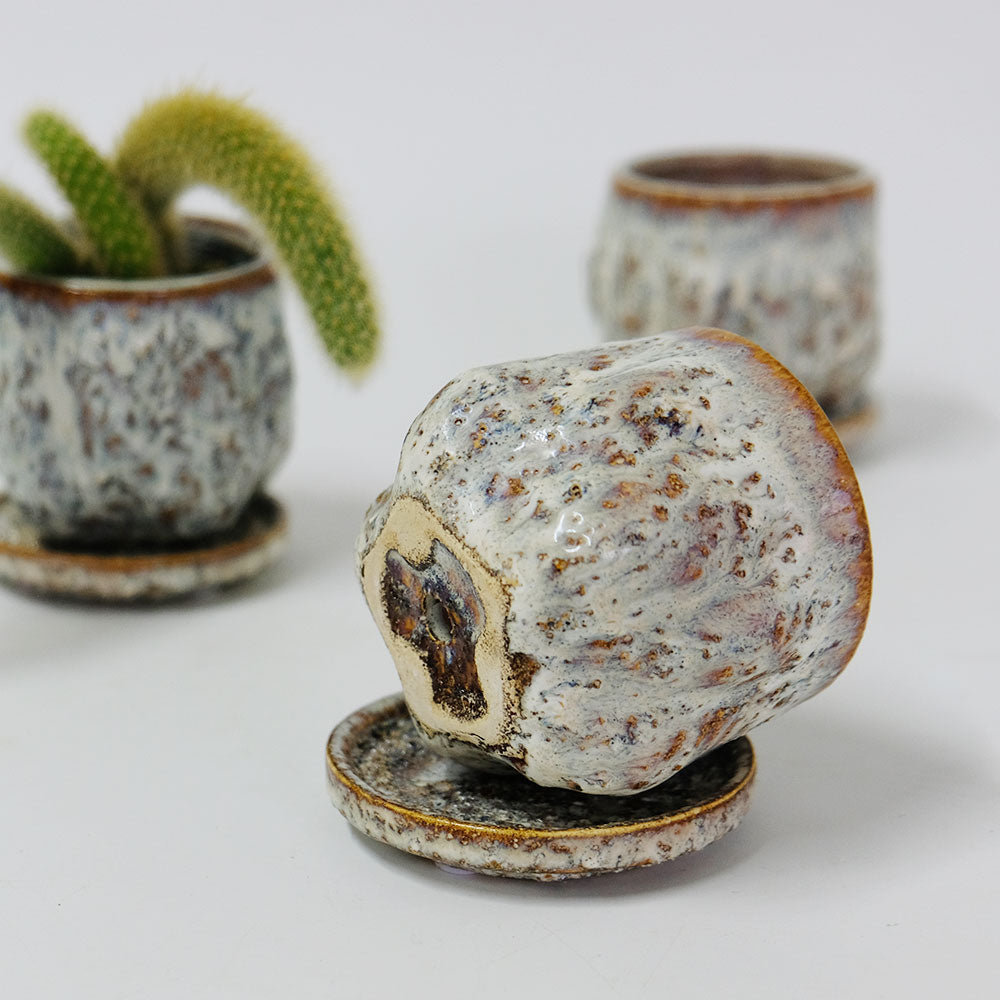 植木鉢  陶器鉢 おしゃれ ナバホS 8cm 径高 7cm 受皿付 セラミック鉢
