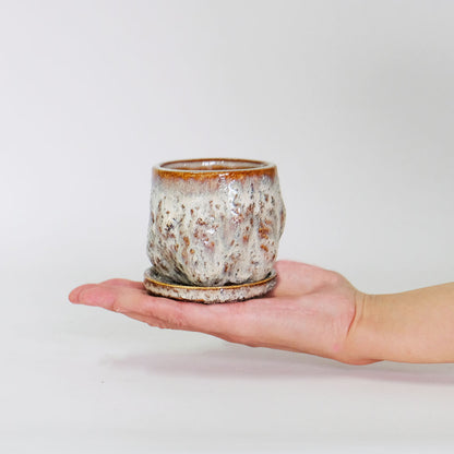 植木鉢  陶器鉢 おしゃれ ナバホS 8cm 径高 7cm 受皿付 セラミック鉢