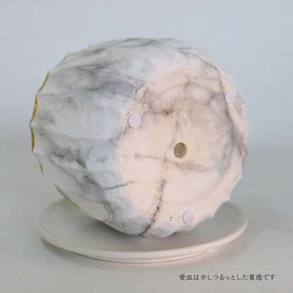 植木鉢 かわいい リベロL 受皿付 陶器鉢径14.5cm 高11cm 大理石調 ゴールド 高級感 クラシカル