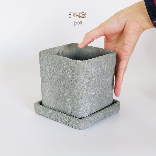 ロック スクエアグレイ11 受け皿付 植木鉢 おしゃれ セメント アンティーク