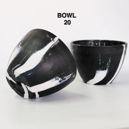 黒プラ鉢  ブラックポット bowl 20 マーブル 塊根植物 多肉 黒プラスチック鉢 ヘルメット コーデックス 径20cm 高さ14cm 黒白