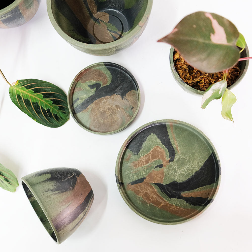 植木鉢用 プラスチック 受皿16cm カモフラージュ柄 樹脂製 ブラックポット用 迷彩柄 CAMO