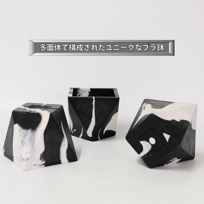 植木鉢 プラ鉢 おしゃれ 軽い プラポット ポリへドロンマーブル 10cm 10cm 高さ9cm 多肉植物 プラスチック ビザールプランツ コーデックス 黒白 頑丈