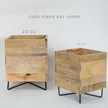 cube stand pot combi おしゃれ 鉢カバー 幅17/17cm 高23cm 木製 アイアン ポットスタンド
