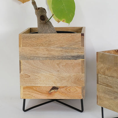 おしゃれ 植木鉢 cube stand pot combi Ｌ鉢カバー幅22/22cm 高27cm 木製 アイアン