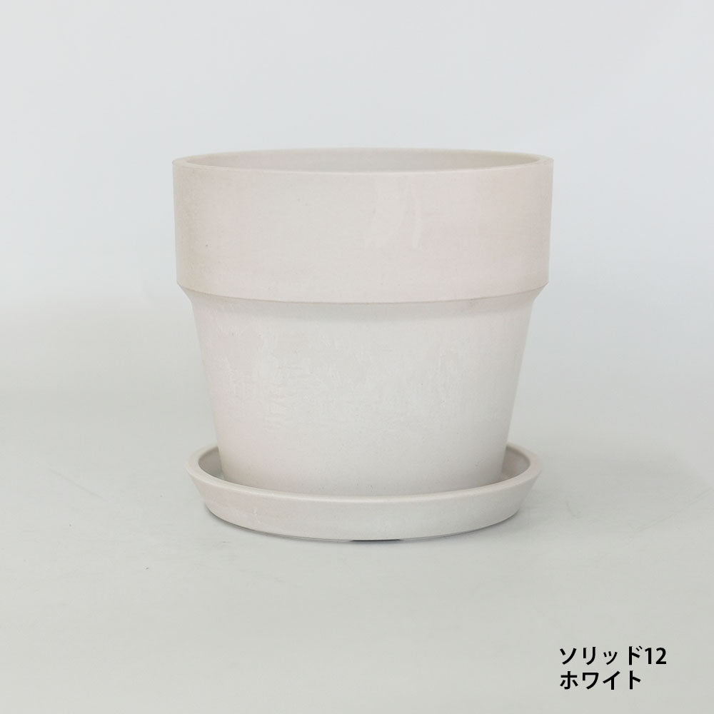 植木鉢 おしゃれ 軽い プラ鉢 ソリッド12受皿付 プラスチック カラフル プランター 鉢径13,5cm 高さ12cm 底穴あり イエロー ブラック ブラウン ホワイト