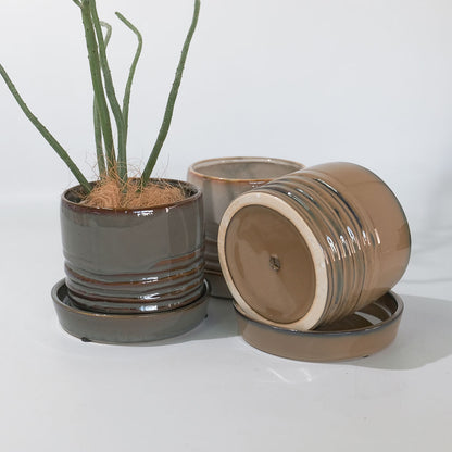 陶器鉢おしゃれ Raffinato Spiral pot  底穴あり セラミック鉢 径12.5cm 高10.5cm