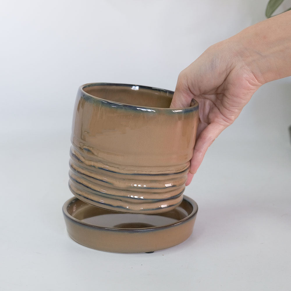 陶器鉢おしゃれ Raffinato Spiral pot  底穴あり セラミック鉢 径12.5cm 高10.5cm