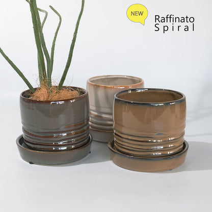 陶器鉢おしゃれ Raffinato Spiral pot  底穴あり セラミック鉢 径12.5cm 高10.5cm