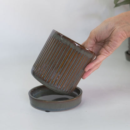陶器鉢 おしゃれ Raffinato Streak pot  底穴あり セラミック鉢 径10.5cm 高10.5cm
