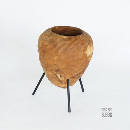 3lgs teak pot チークポット stem おしゃれ 鉢カバー 木製 アイアン