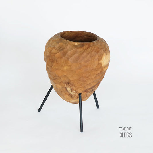 3lgs teak pot チークポット stem おしゃれ 鉢カバー 木製 アイアン