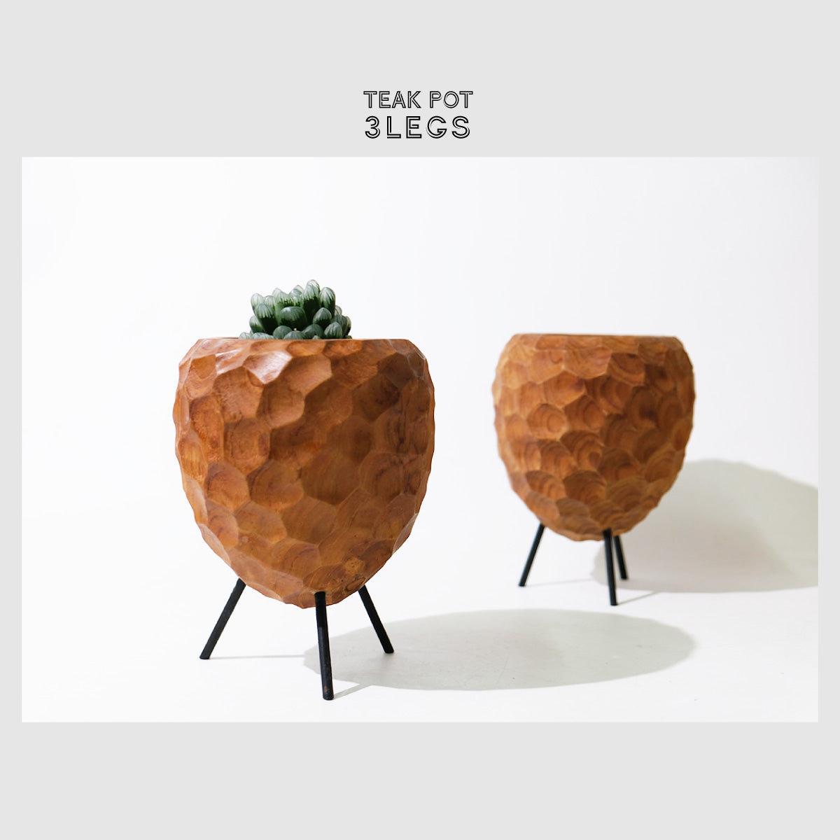 3lgs teak pot チークポット stem おしゃれ 鉢カバー 木製 アイアン