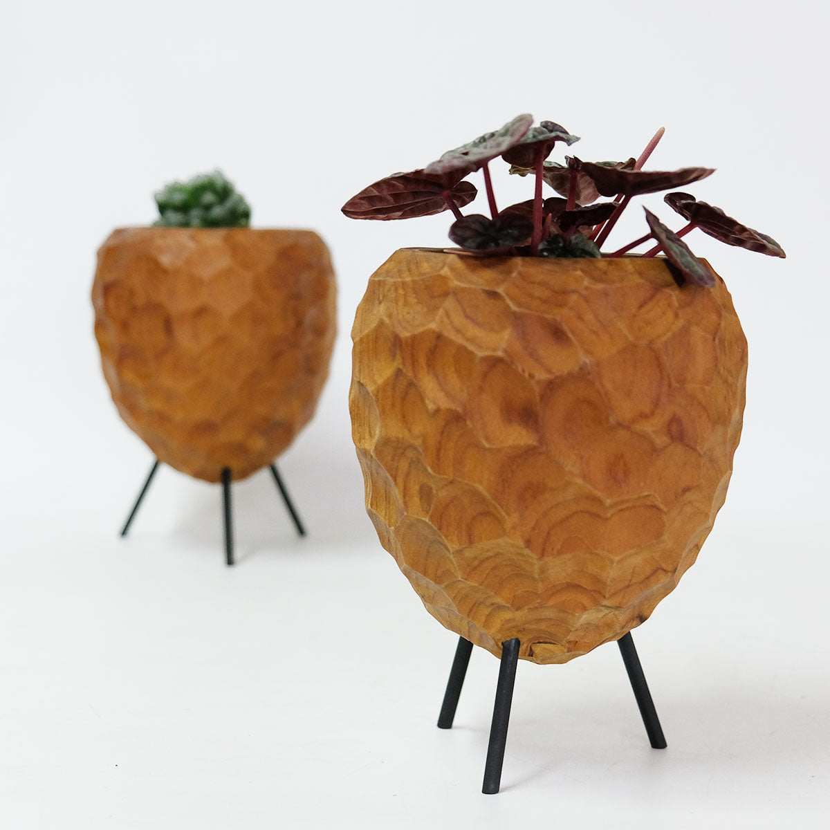 3lgs teak pot チークポット stem おしゃれ 鉢カバー 木製 アイアン