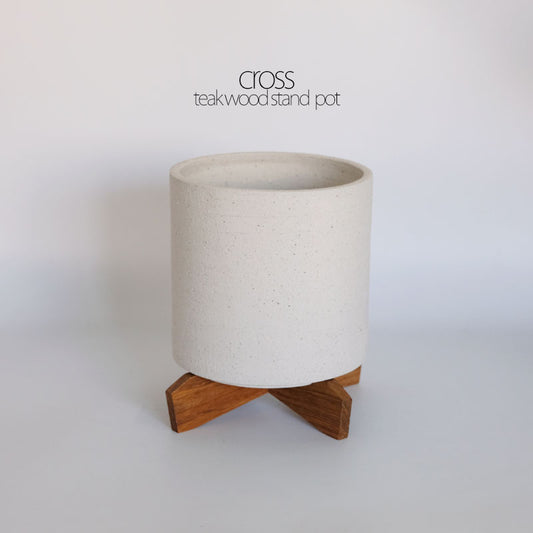 クロスチークウッドスタンド付ポットおしゃれ 懸崖4号鉢用  鉢台 植木鉢スタンド stem