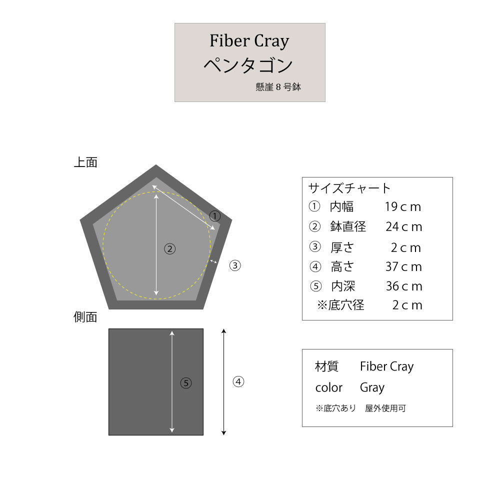 ファイバークレイ プランター ペンタゴン 懸崖8号から10号鉢用 底穴あり  鉢カバー ステム  プランター　F9801 F9802 stem 軽量 頑丈 モダン