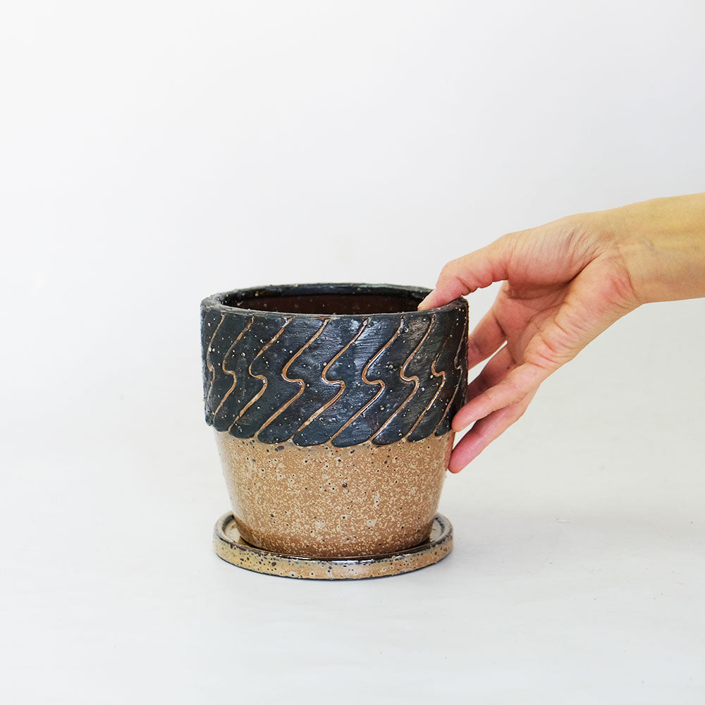 植木鉢 Eartn Color Pot 陶器 ベージュトーン アースカラー 懸崖3.5号鉢用 径15cm 高14cm 底穴あり