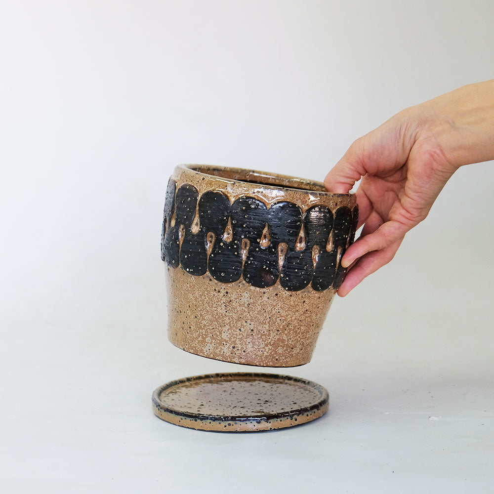 植木鉢 Eartn Color Pot 陶器 ベージュトーン アースカラー 懸崖3.5号鉢用 径15cm 高14cm 底穴あり