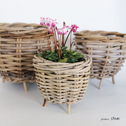 Gray Rattan  鉢カバー おしゃれ バスケット ラタン 植木鉢 カバーバスケット 懸崖鉢カバー３号 ４号