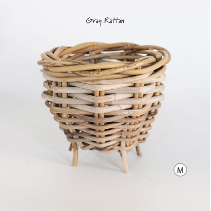 Gray Rattan  鉢カバー おしゃれ バスケット ラタン 植木鉢 カバーバスケット 懸崖鉢カバー３号 ４号