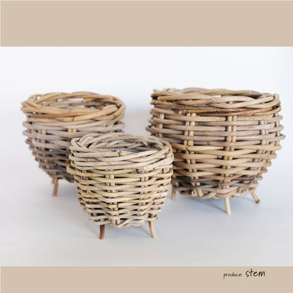 Gray Rattan  鉢カバー おしゃれ バスケット ラタン 植木鉢 カバーバスケット 懸崖鉢カバー３号 ４号
