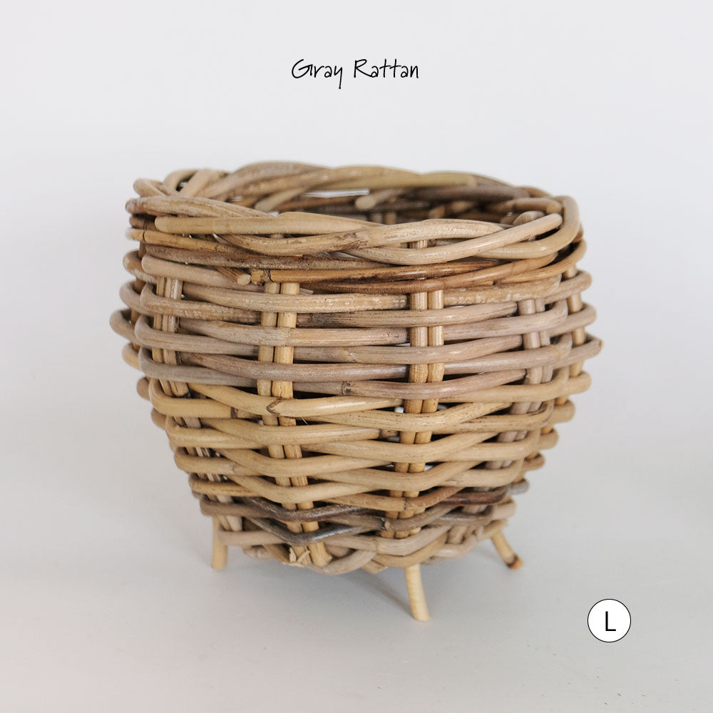 Gray Rattan  鉢カバー おしゃれ バスケット ラタン 植木鉢 カバーバスケット 懸崖鉢カバー３号 ４号